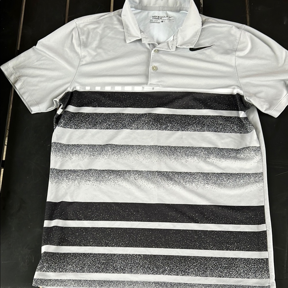 Nike Black and White Polo Shirt with Striped Design